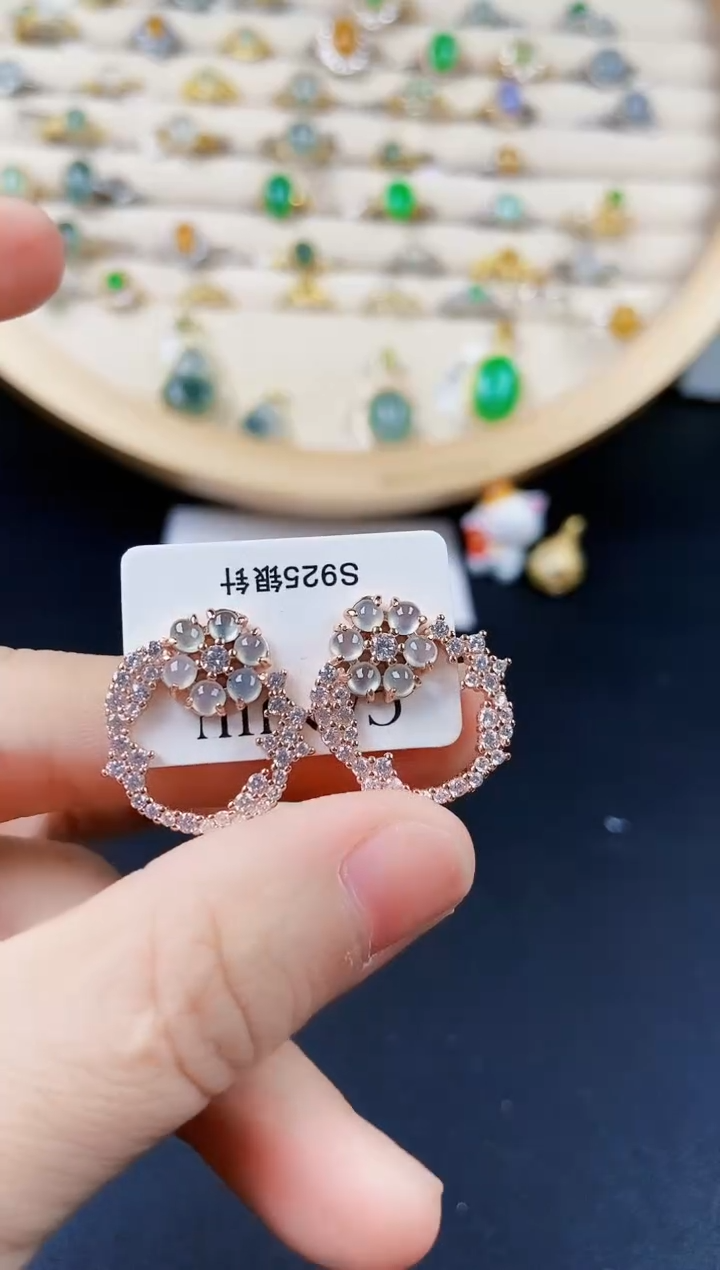 【闪购商品】翡翠耳饰银S925镶嵌56566