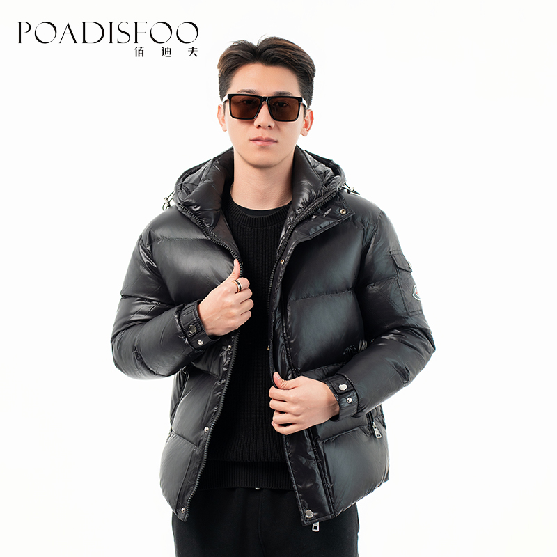 佰迪夫时尚高端连帽羽绒服欧货男简约士冬季加厚羽绒外套42419