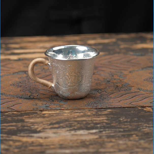 手工锤纹牡丹杯单杯