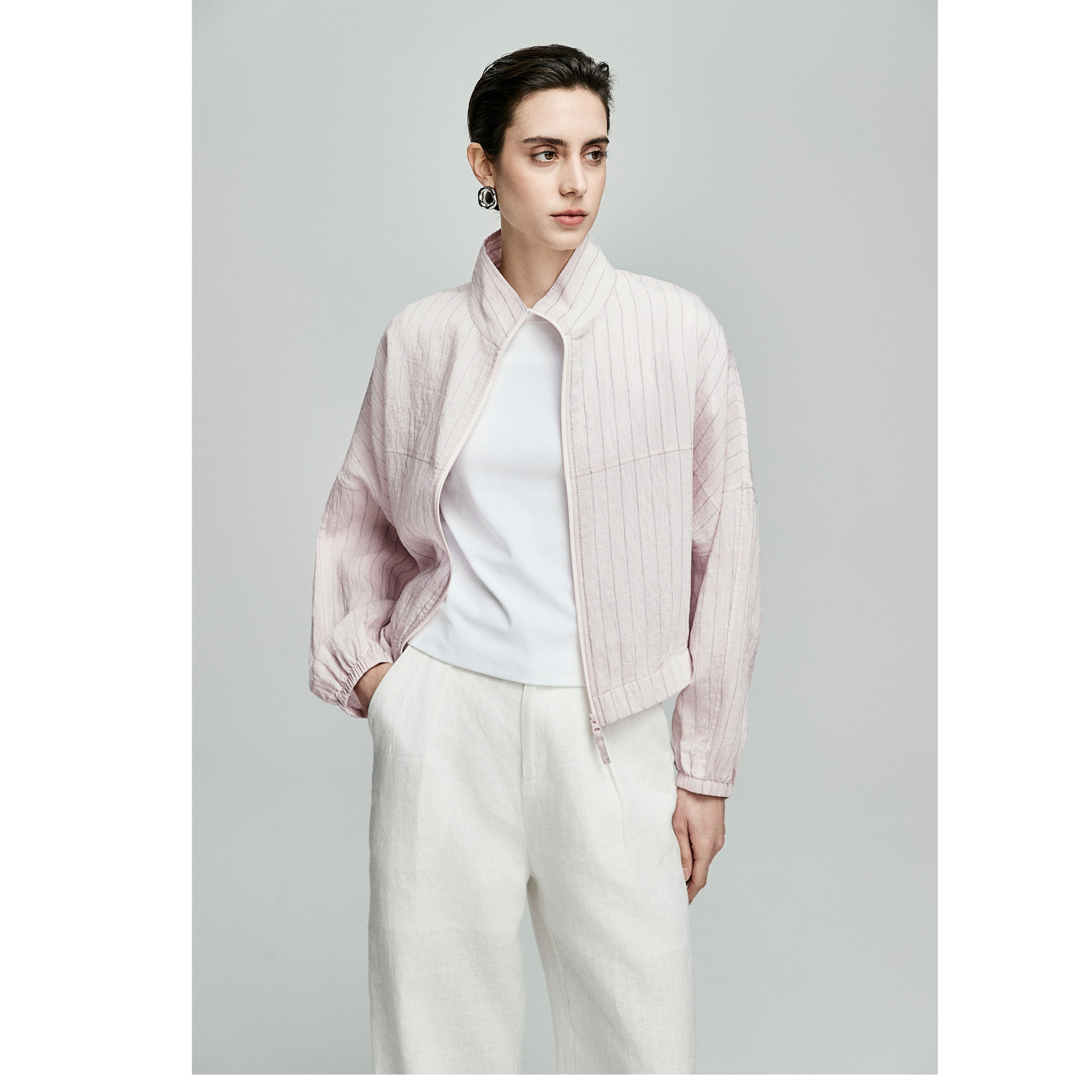 初棉【亚麻外套】休闲高知感宽条纹麻外套 362607010