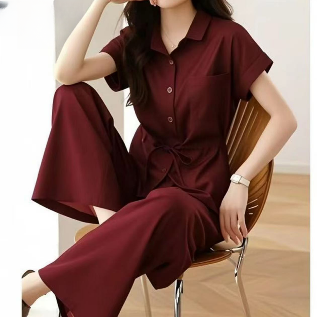 休闲休闲风轻职风极简风短袖法式时尚套装夏季气质完美世界联名