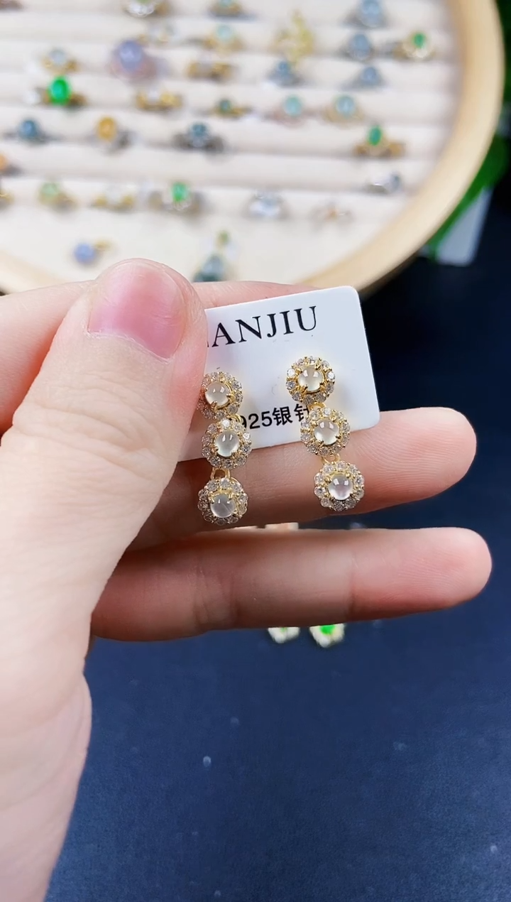 【闪购商品】翡翠耳饰银S925镶嵌141414141