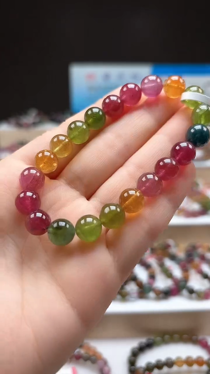 【闪购商品】碧玺手串未镶嵌9.1mm艳丽彩虹色玻璃体单圈手串