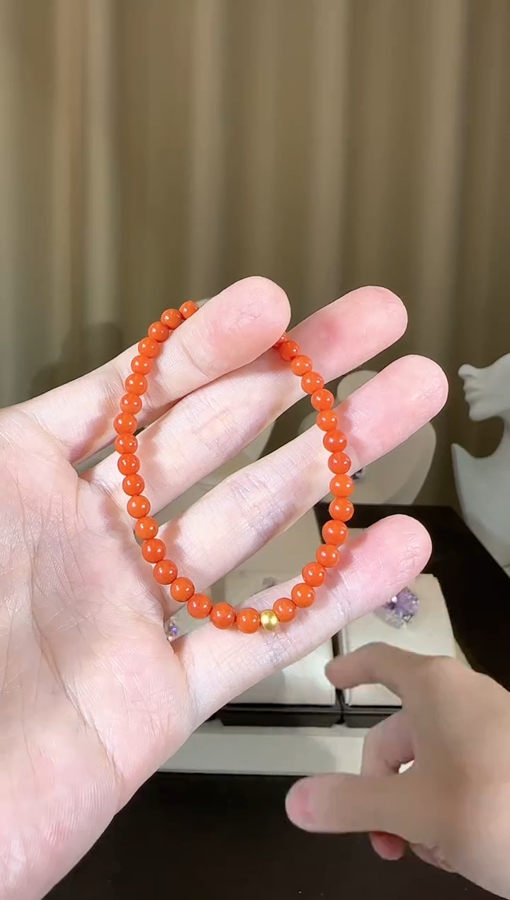 【闪购商品】南红玛瑙手串18K金镶嵌5mm时尚