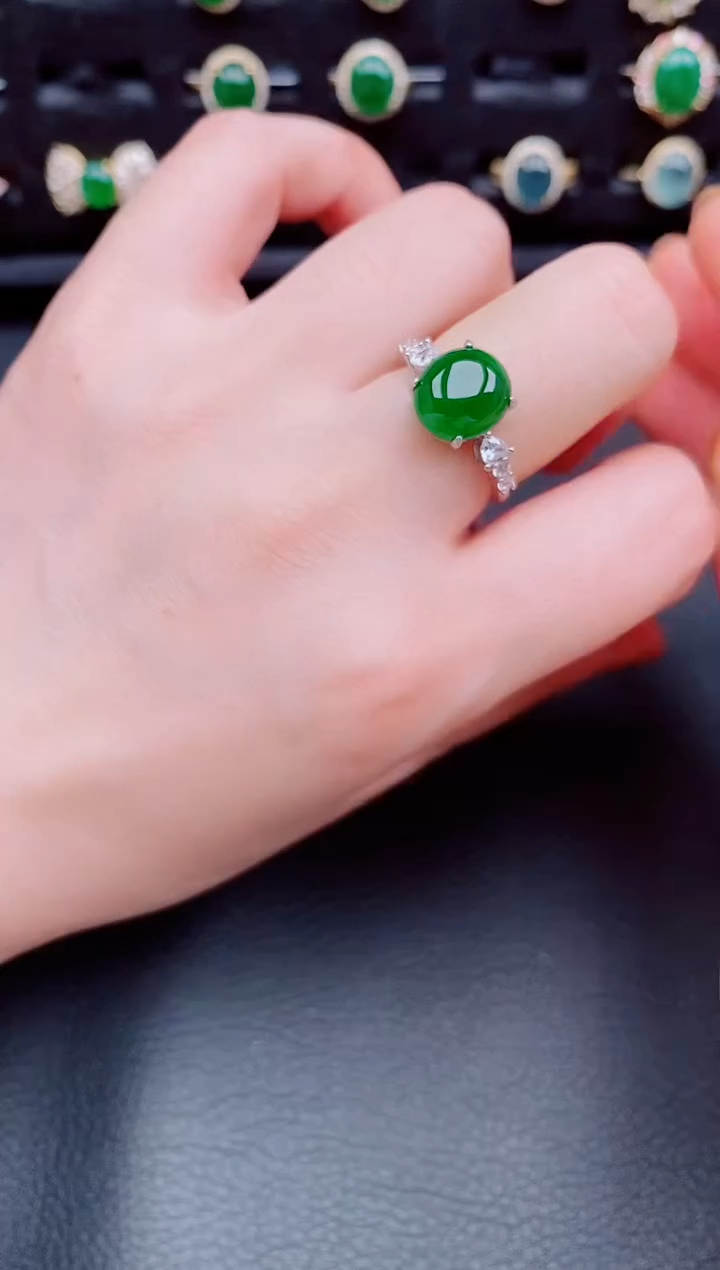 【闪购商品】翡翠戒指银S925镶嵌天然a货翡翠102