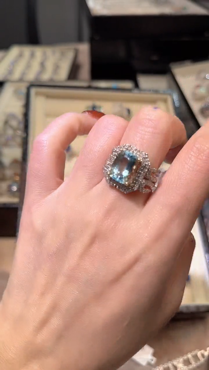 【闪购商品】定制海蓝宝石戒指未镶嵌戒指