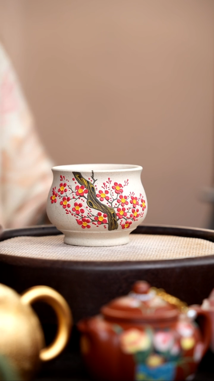 茶壶紫砂白玉段红梅将军杯