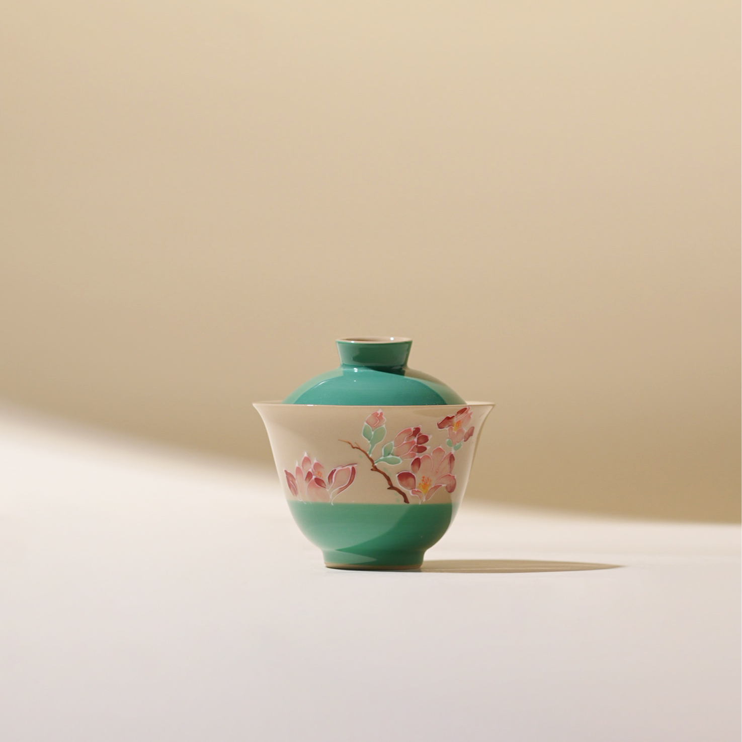 明知山志有田烧黛青手绘玉兰陶瓷二才盖碗高档慕言盖碗（品牌黑盒）