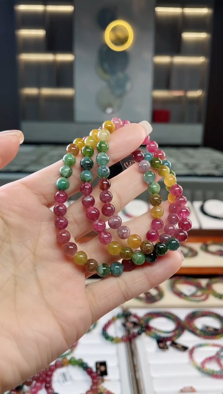 未镶嵌老矿碧玺三圈手串6mm+碧玺多样性发一条T