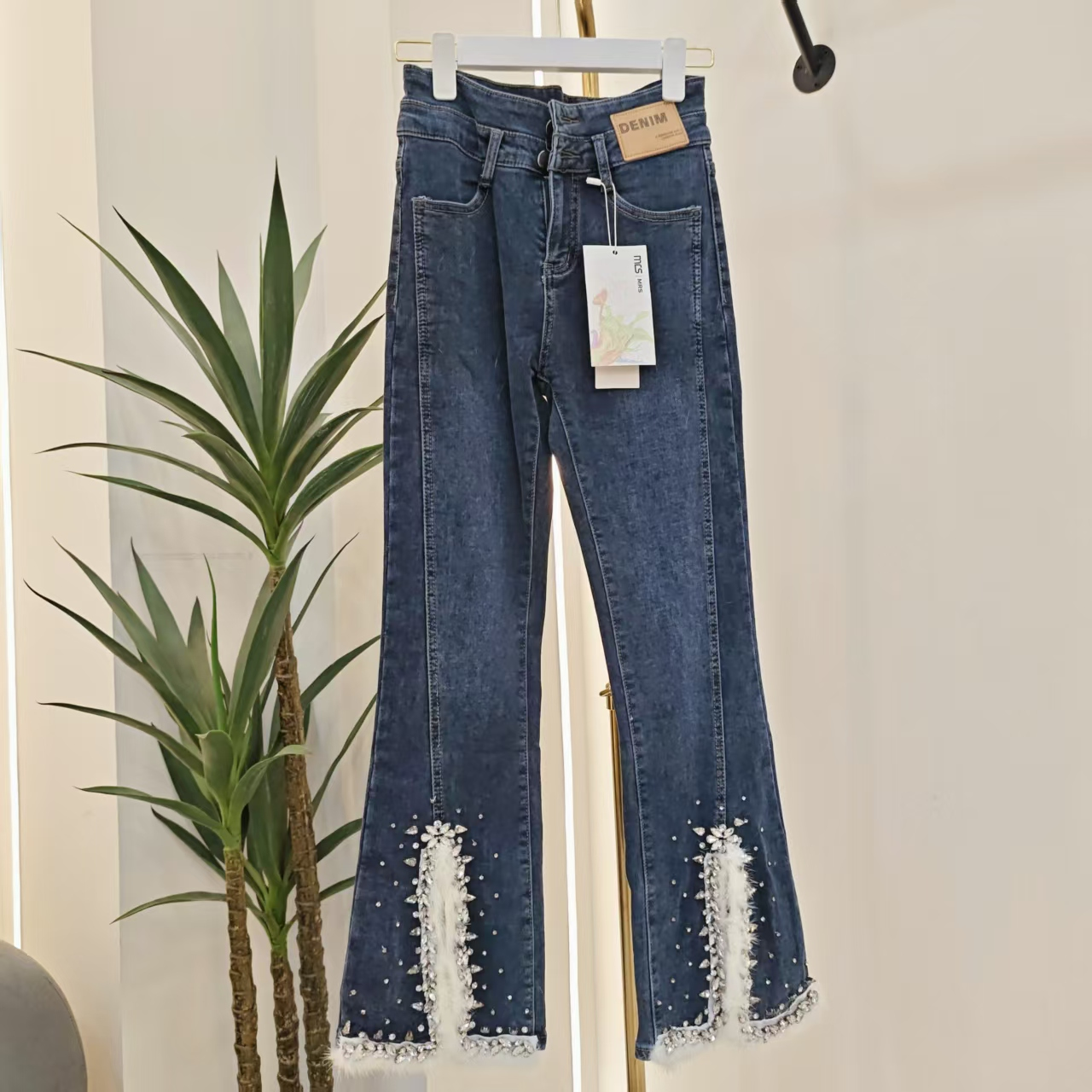 休闲女微喇开衩牛仔裤百搭微喇F2015（微瑕，介意勿拍，不退不换）