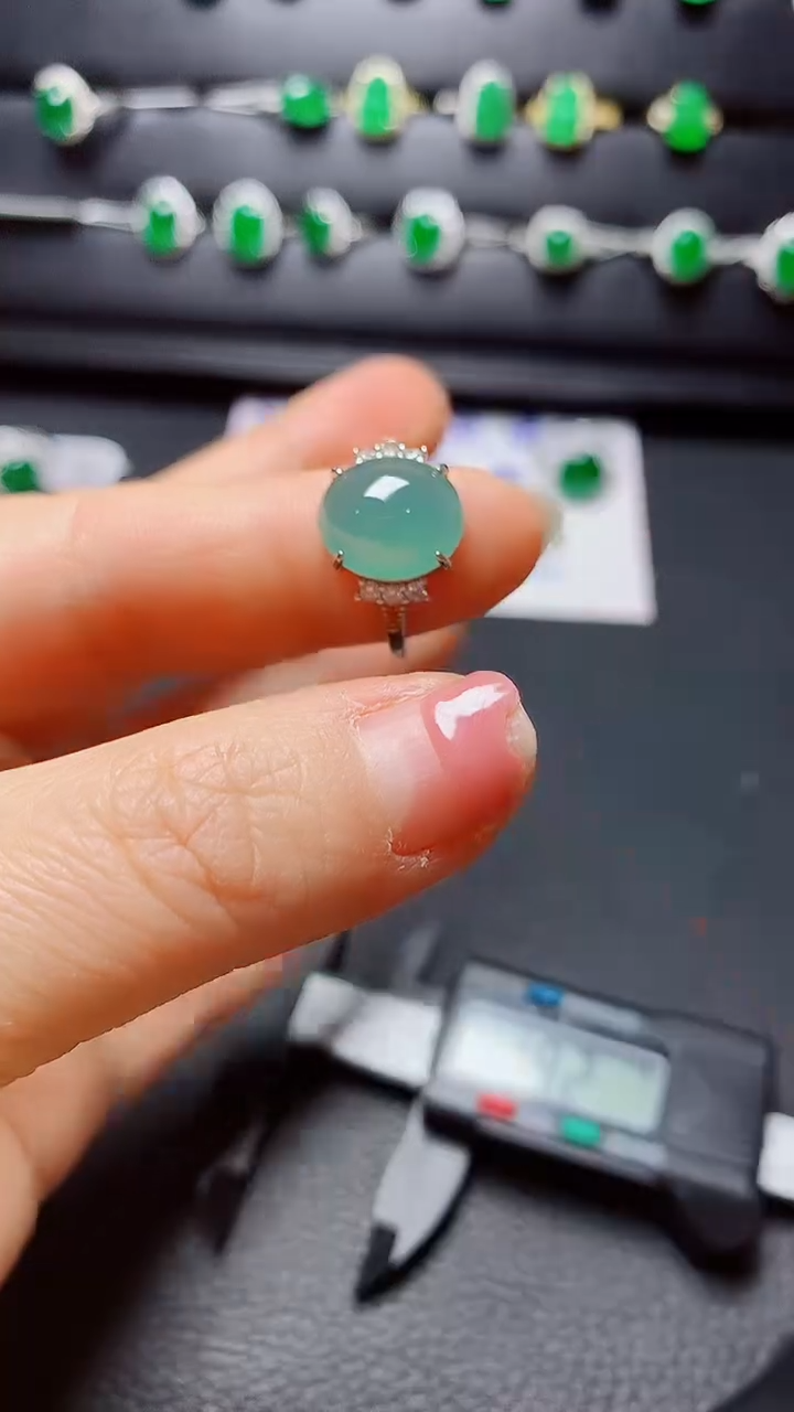 银S925镶嵌戒指翡翠天然翡翠A货s925银镶