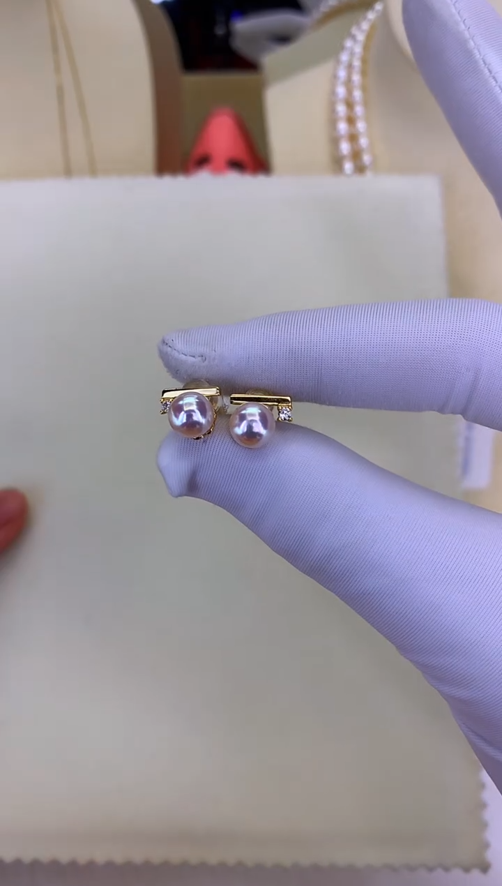 银S925镶嵌DA海水珍珠 GD274 耳钉 6-7