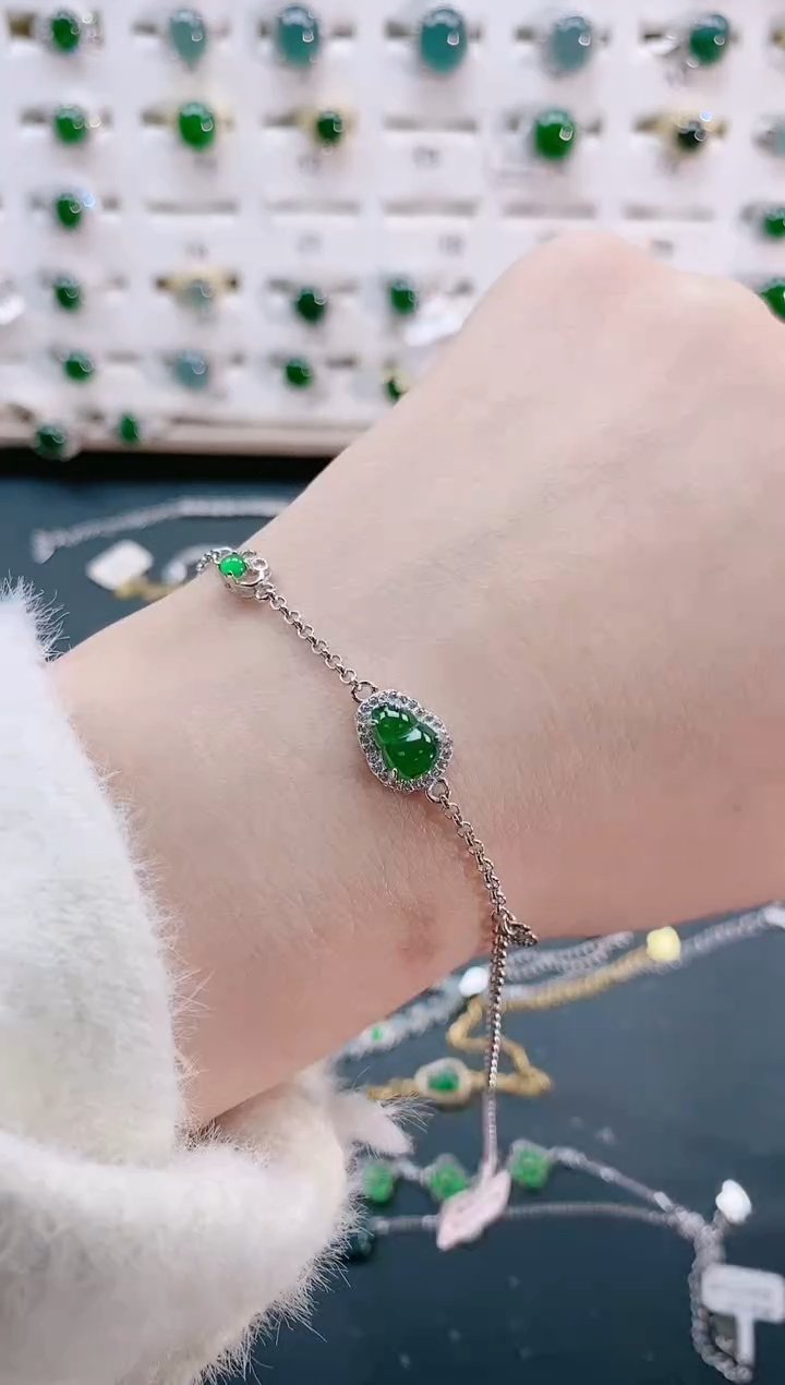 【闪购商品】翡翠手链银S925镶嵌天然翡翠