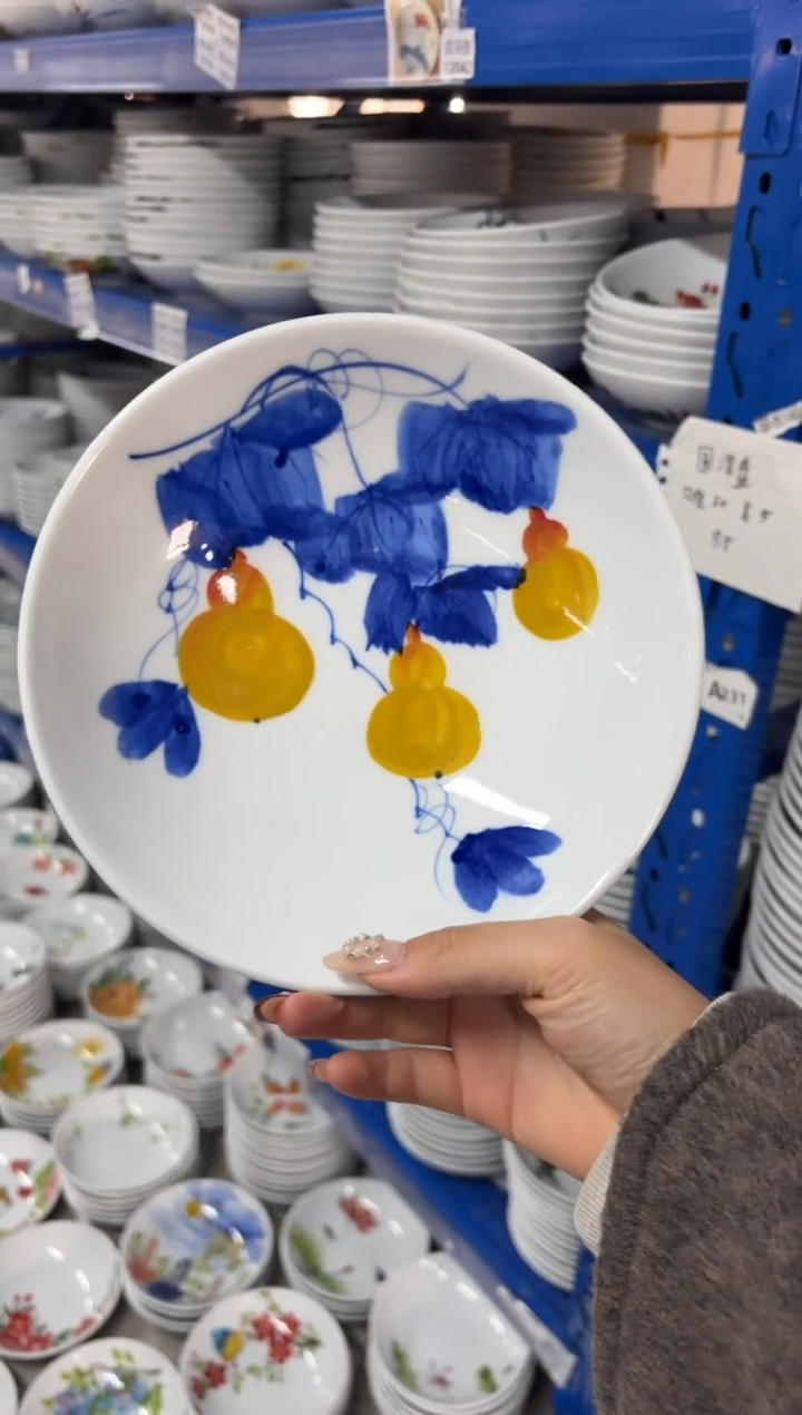 瓷片景德镇高温陶瓷食品级手绘釉中彩-圆深盘