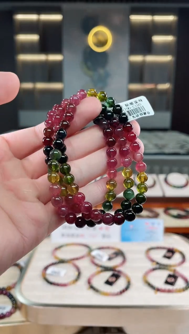 未镶嵌冰透体老矿碧玺彩虹三圈手串6mm+碧玺多样性发一条xion