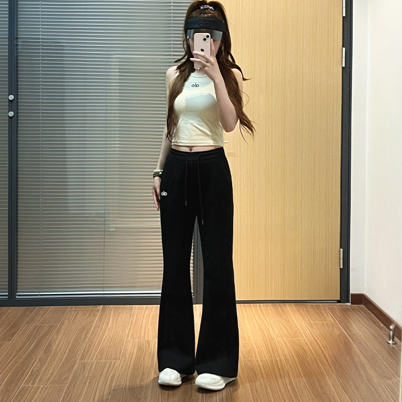 加厚高腰微喇运功裤修身显瘦秋冬针织美式复古宽松休闲微喇叭