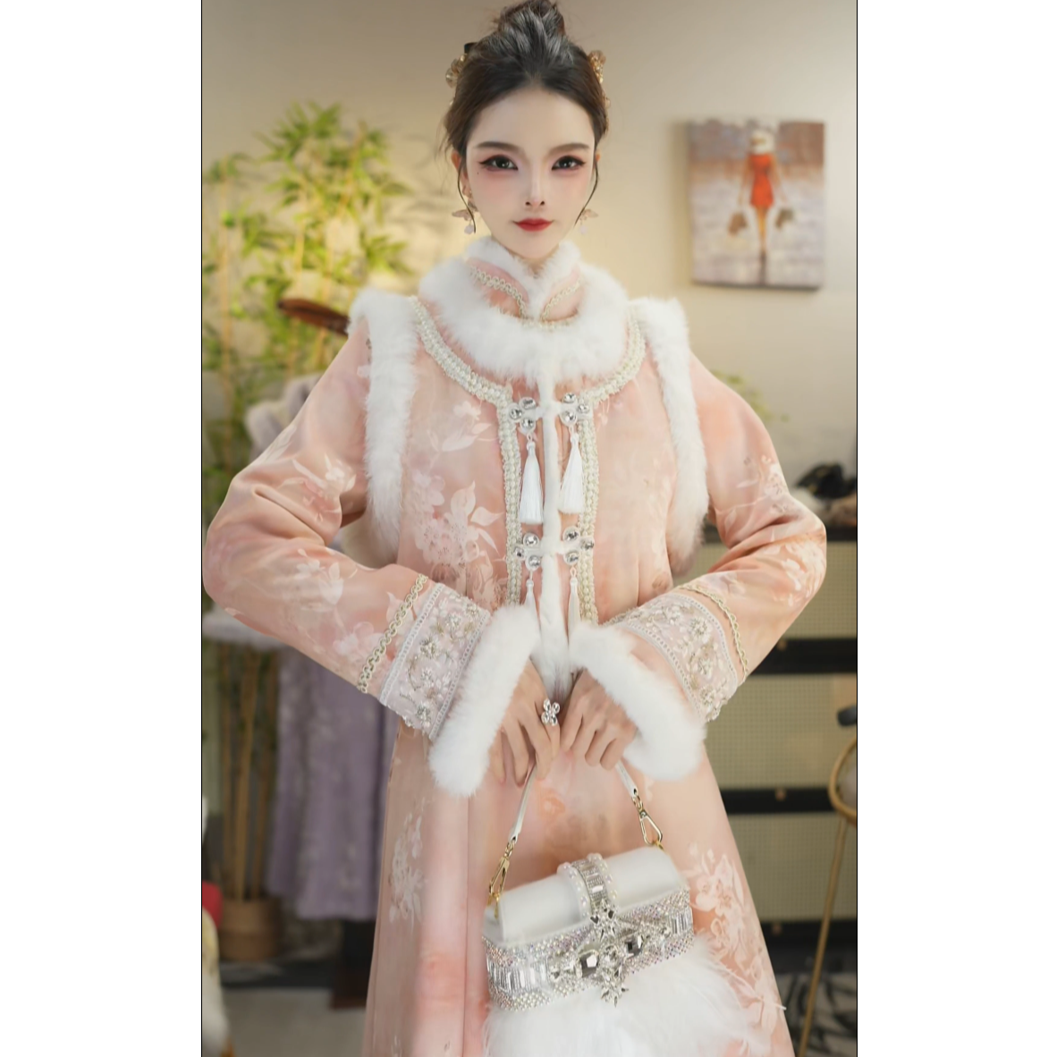 花享悦2025冬季新款复古加绒显瘦保暖女装套装（5572+5582）