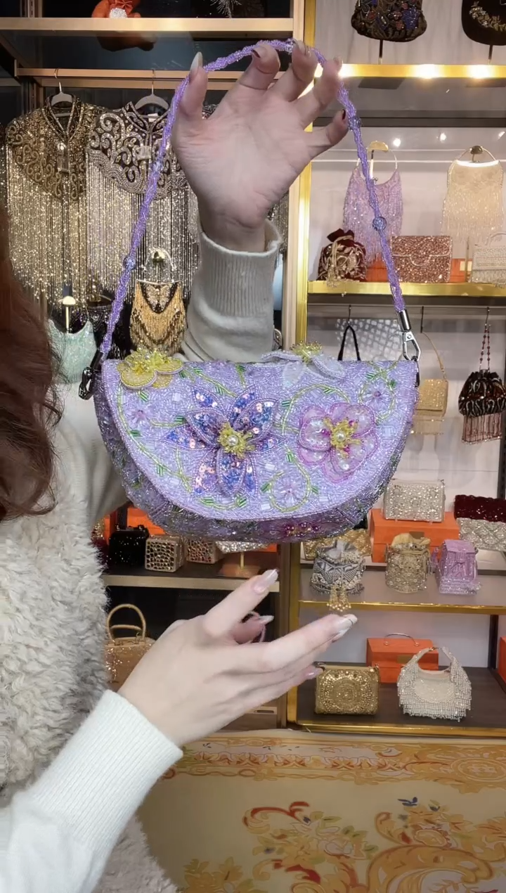 织物洪****标珠韵恒泽重工串珠手提包直播间女神专拍