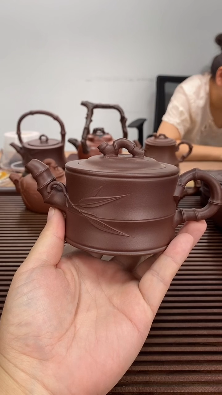 茶壶紫砂竹段200毫升紫泥