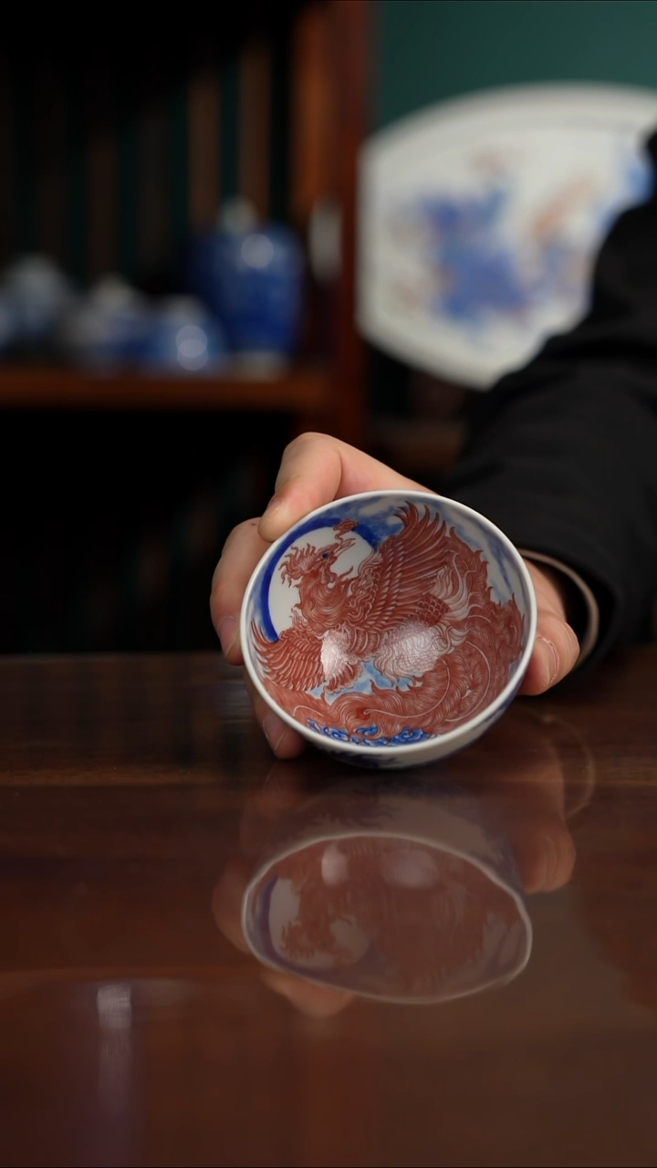 自成堂柴窑 青花釉里红龙凤