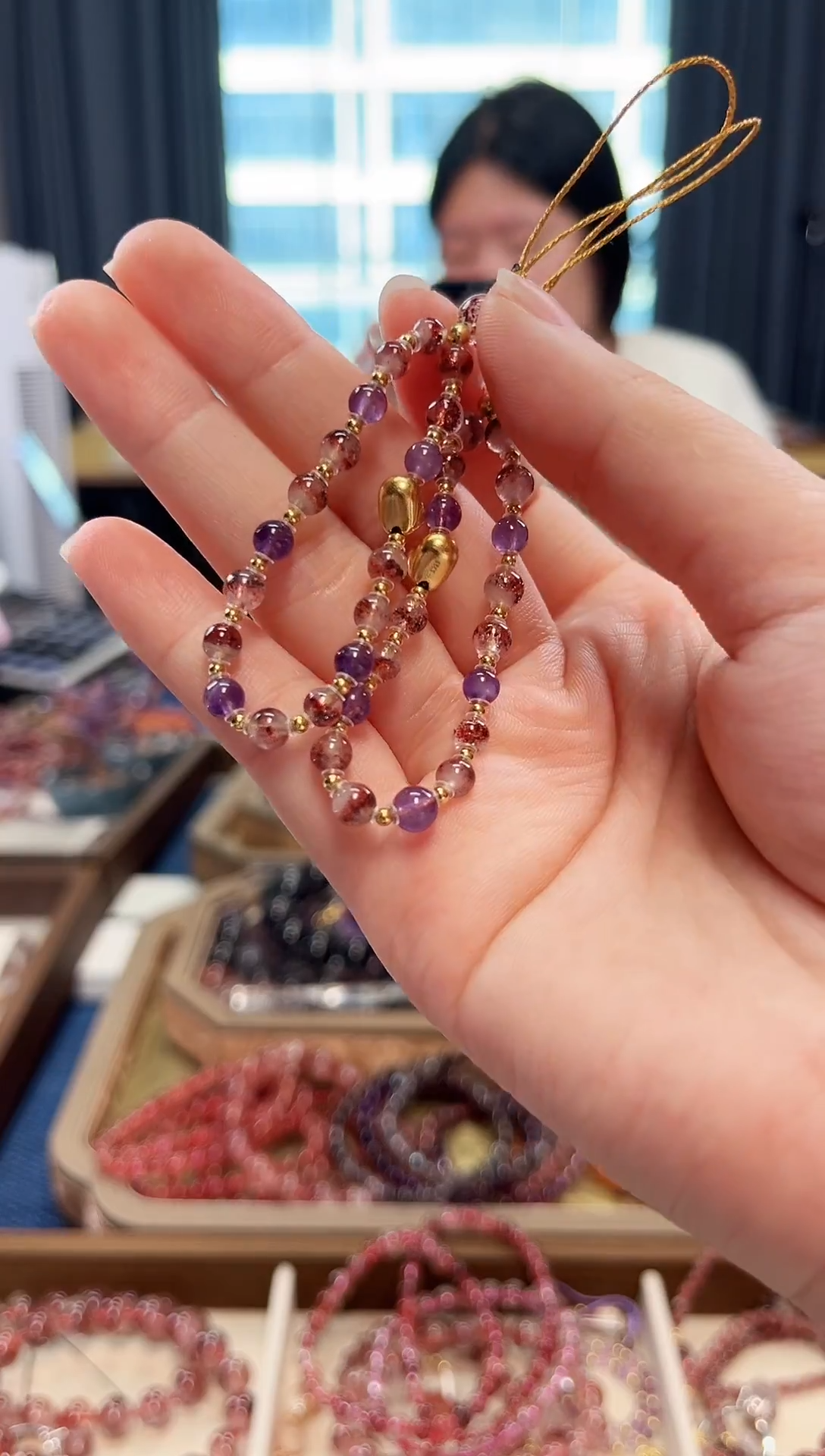 未镶嵌手串水晶金草莓超七手机链4mm【多样性发一】