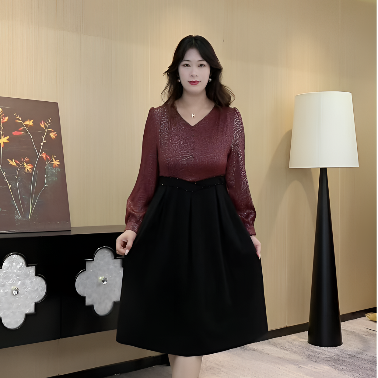 薇姐定制大码女装春季新款时尚气质拼接显瘦连衣裙250115