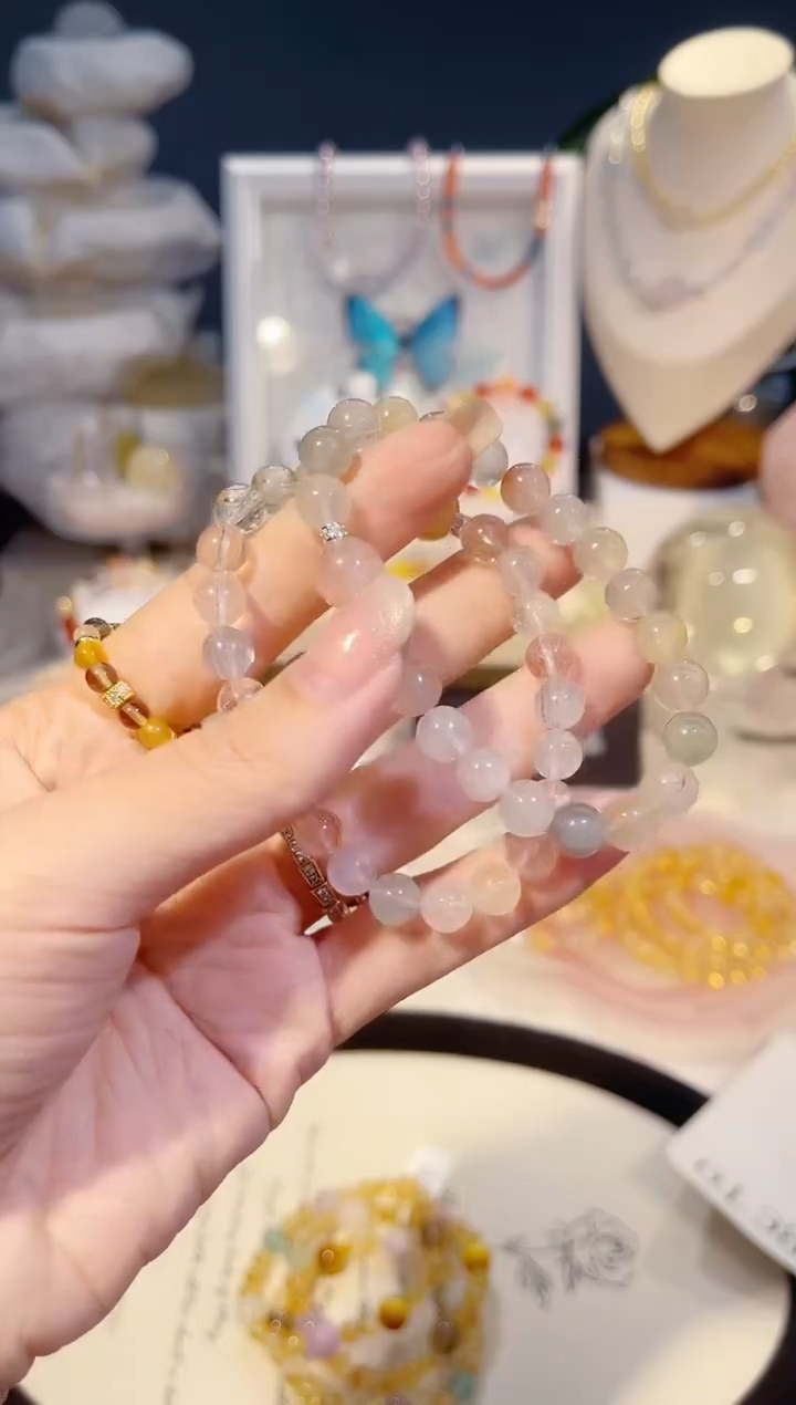 未镶嵌手串水晶金****8单圈彩兔毛