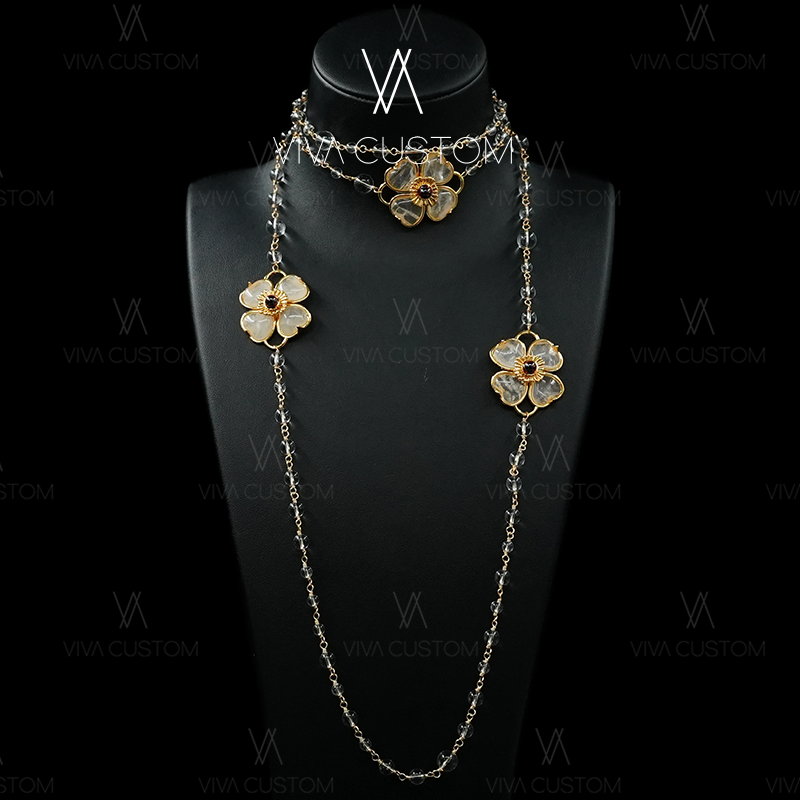 铜合金项链 甜美立体精致透明花朵项链