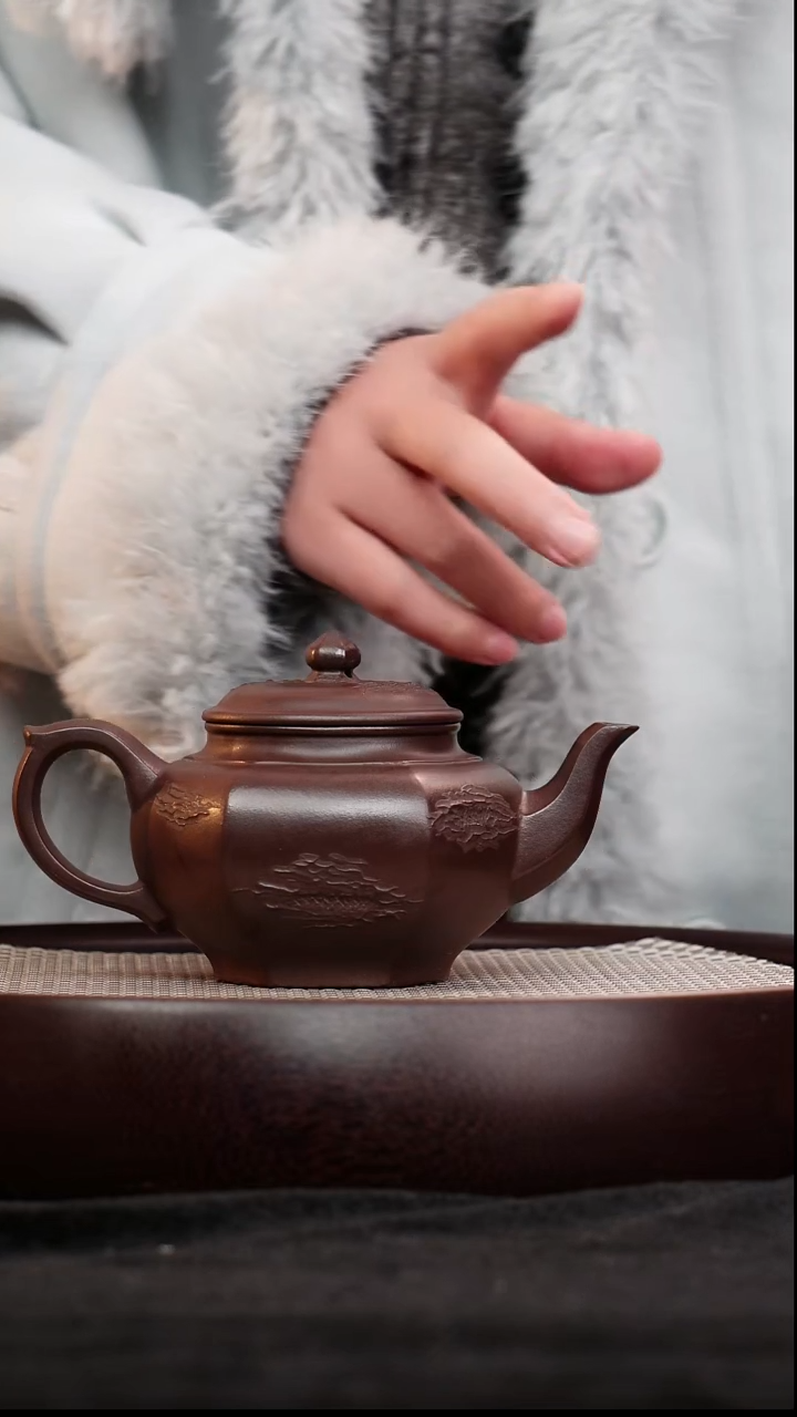 茶壶紫砂宜兴紫砂壶六方笑樱