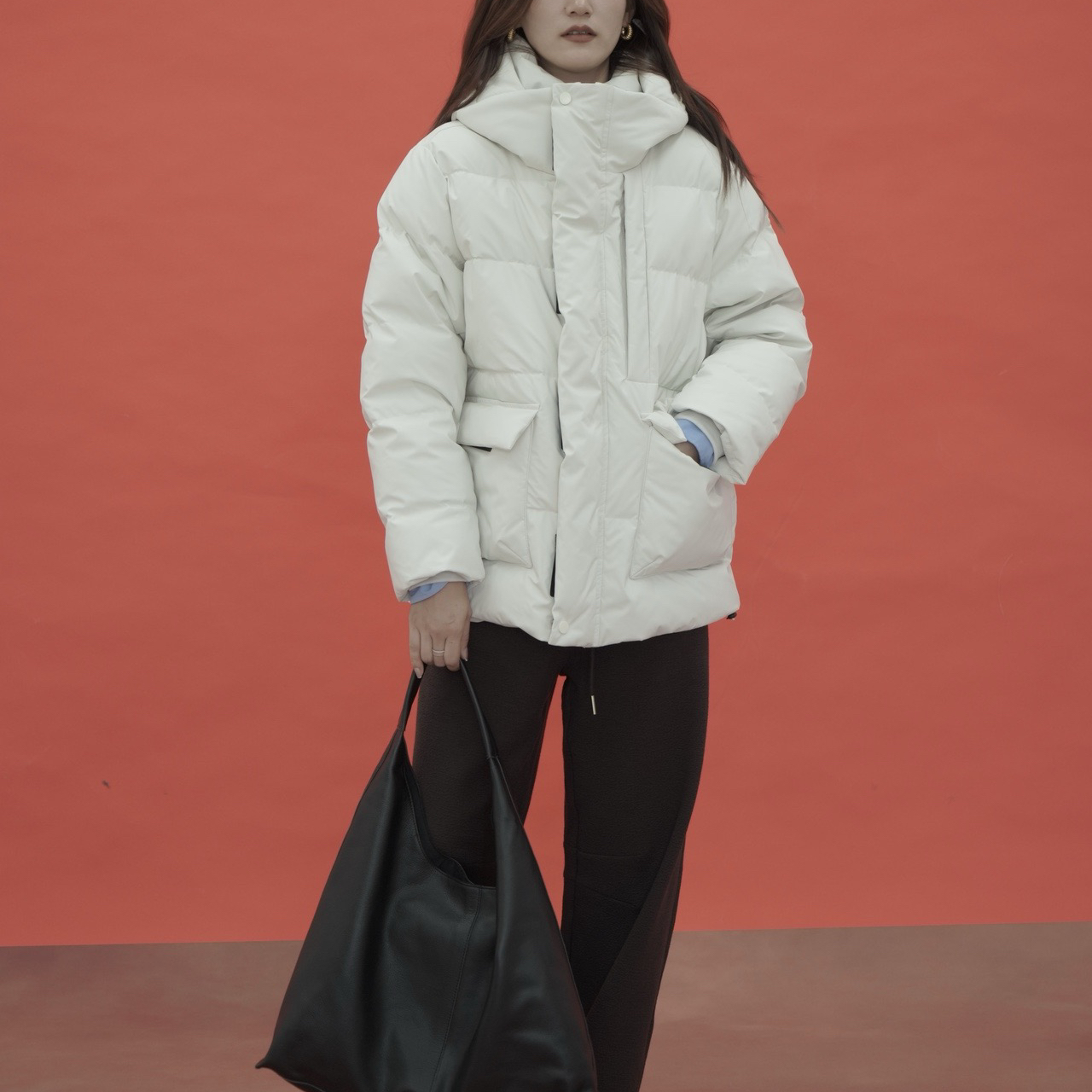 24冬新款韩版休闲宽松户外风百搭连帽加厚鸭绒羽绒服保暖冲锋衣