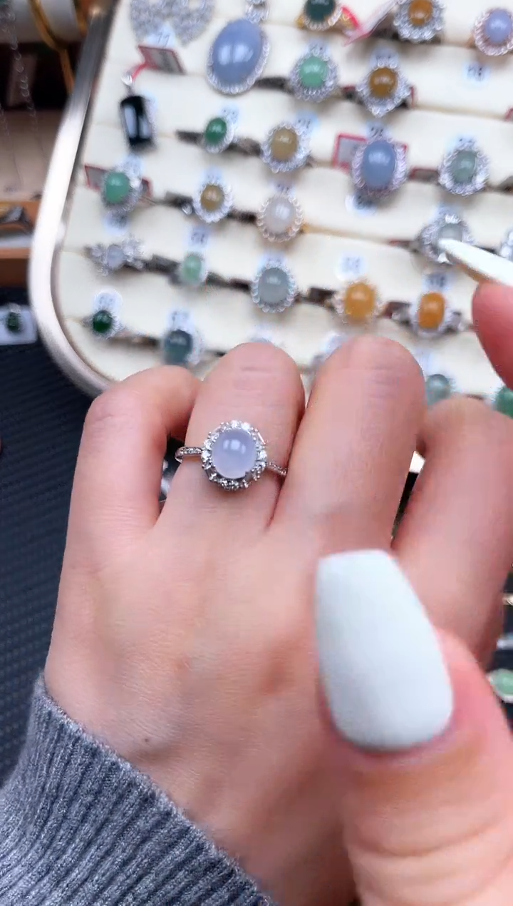 【闪购商品】翡翠戒指银S925镶嵌天然A货翡翠