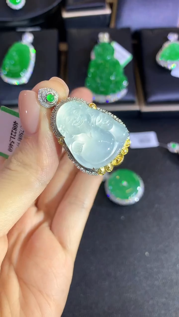 【闪购商品】翡翠吊坠(不含链)18K金镶嵌a321         