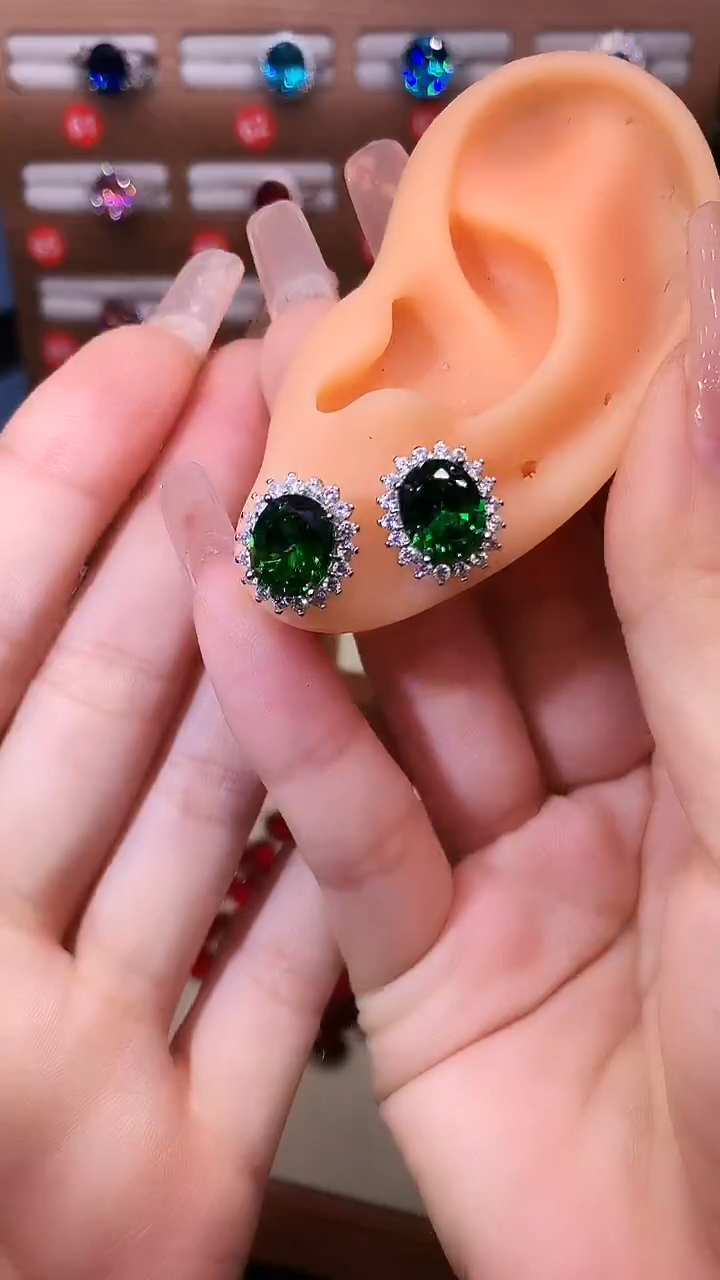 银S925镶嵌耳饰碧玺........