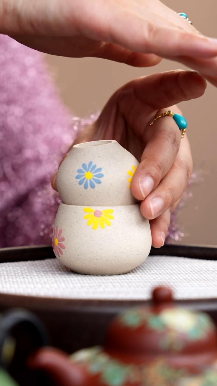 茶壶紫砂白玉段葫芦杯两件套