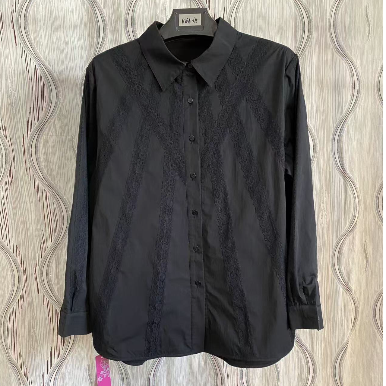 【M】胖人坊大码女装蕾丝拼加绒衬衫4622  衣长76  122