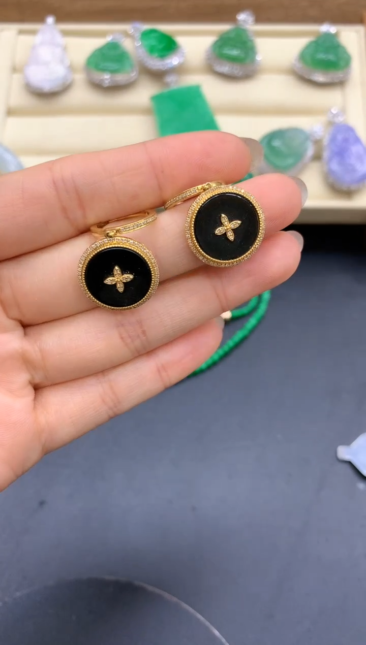 【闪购商品】翡翠耳饰18K金镶嵌410-中国好珍宝