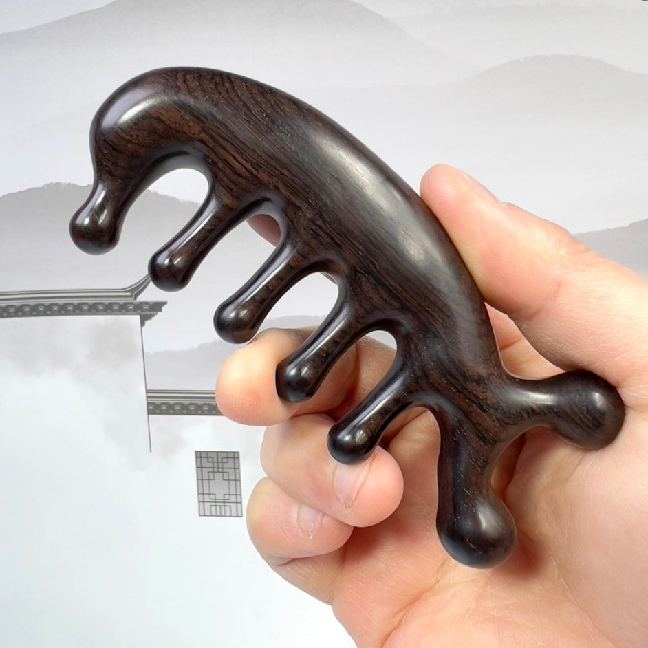 紫光檀五齿海豚木梳子多功能按摩头疗梳便携木防静电梳子梳头发梳