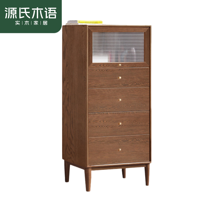 源氏木语实木五斗柜五斗橱收纳储物柜 红橡木60*40*129.5cmH84F08