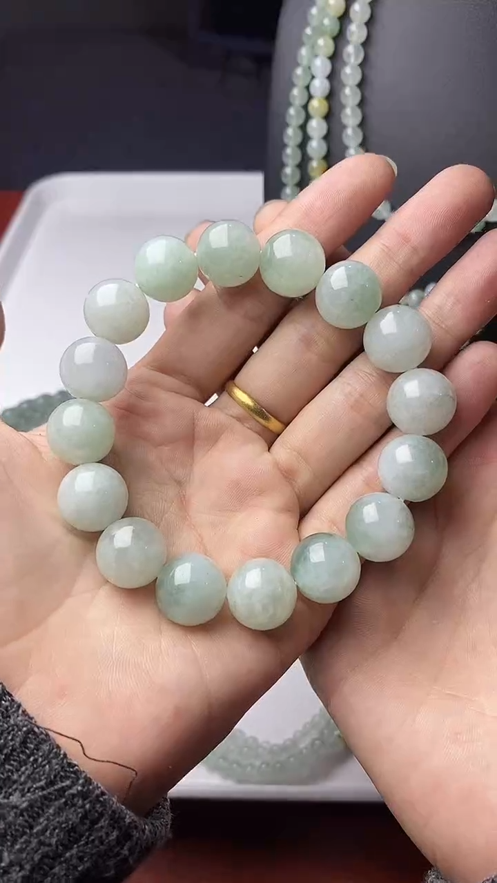 未镶嵌定制翡翠糯冰晴底➕白月光双彩手串卡13.5