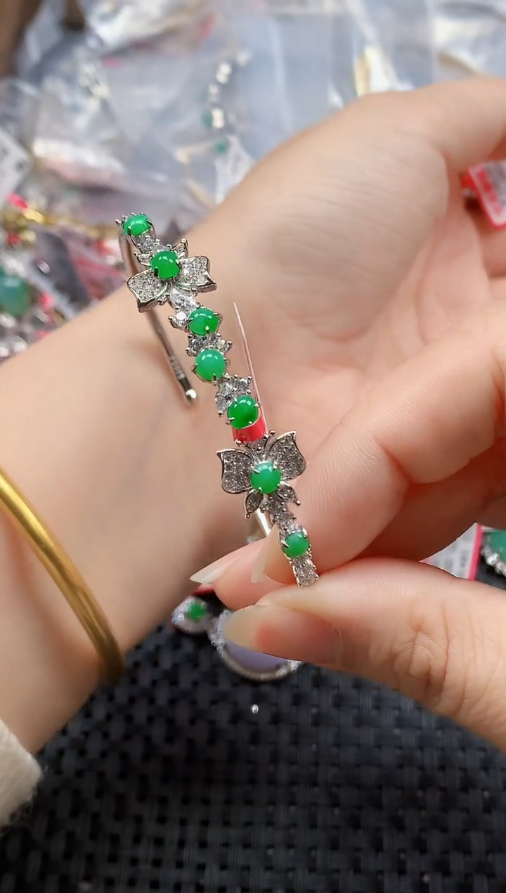 银S925镶嵌戒指翡翠天然A货缅甸翡翠