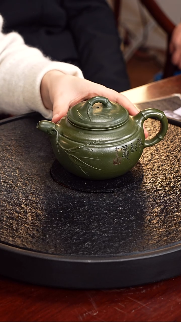 茶壶紫砂邵忠源  柿柿如意58 绿泥 380毫升 李燕 配笔筒+李燕雪竹