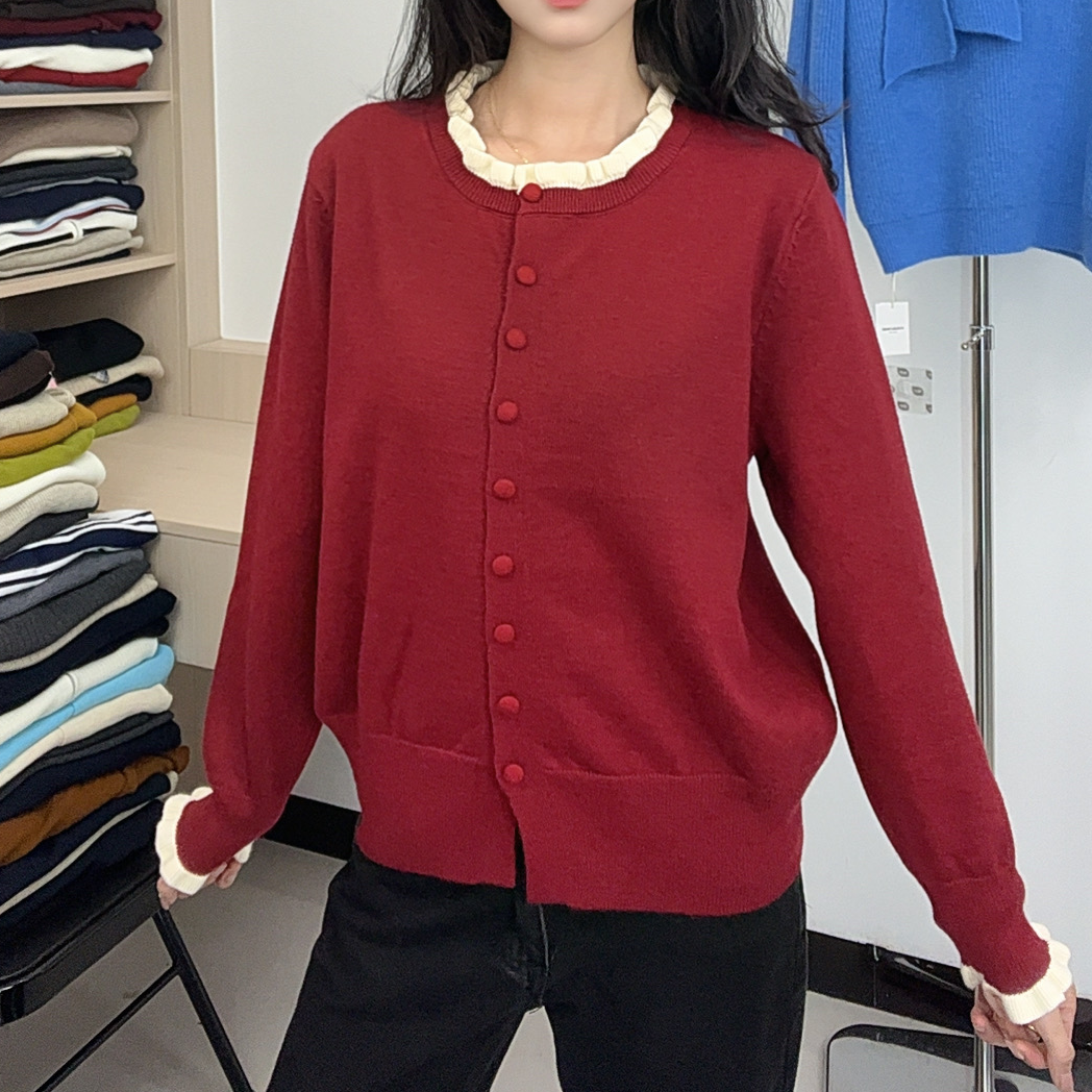 套头款针织拼色常规厚度毛针织衫百搭上衣羊毛衫女装