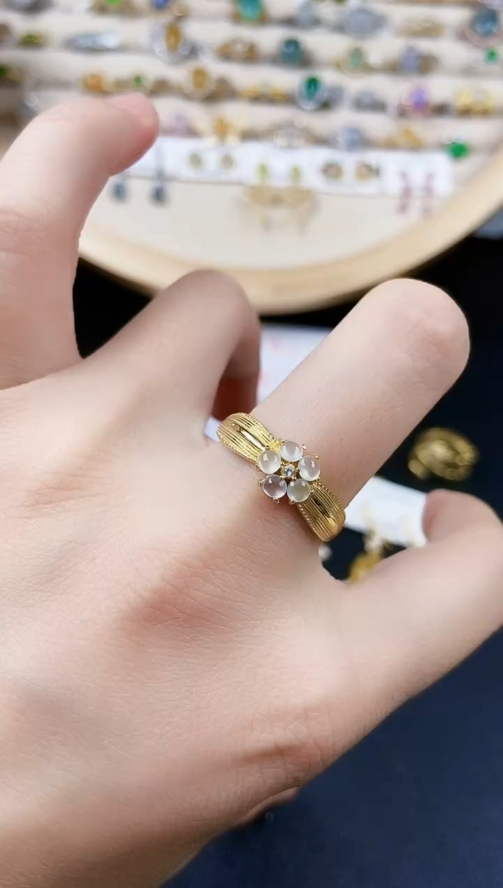 翡翠银S925镶嵌戒指4656