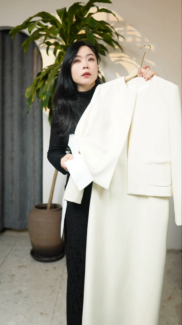 高定圆领水水毛上衣外套，米白色，S码（100斤左右）