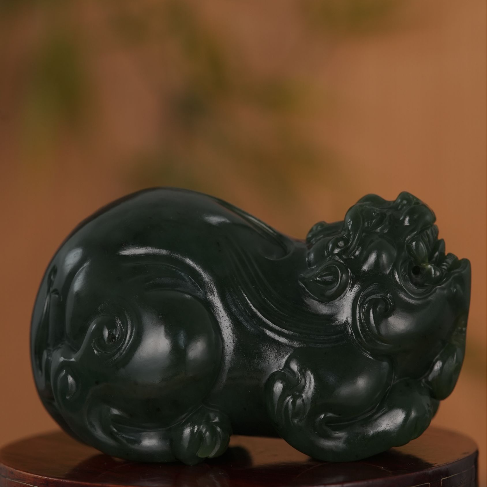 5 当代 和田碧玉貔貅把件220040