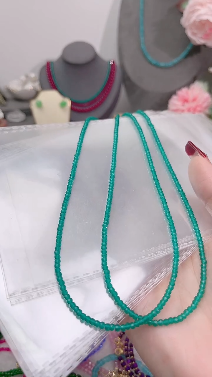 颈饰银S925镶嵌祖母绿算盘刻99