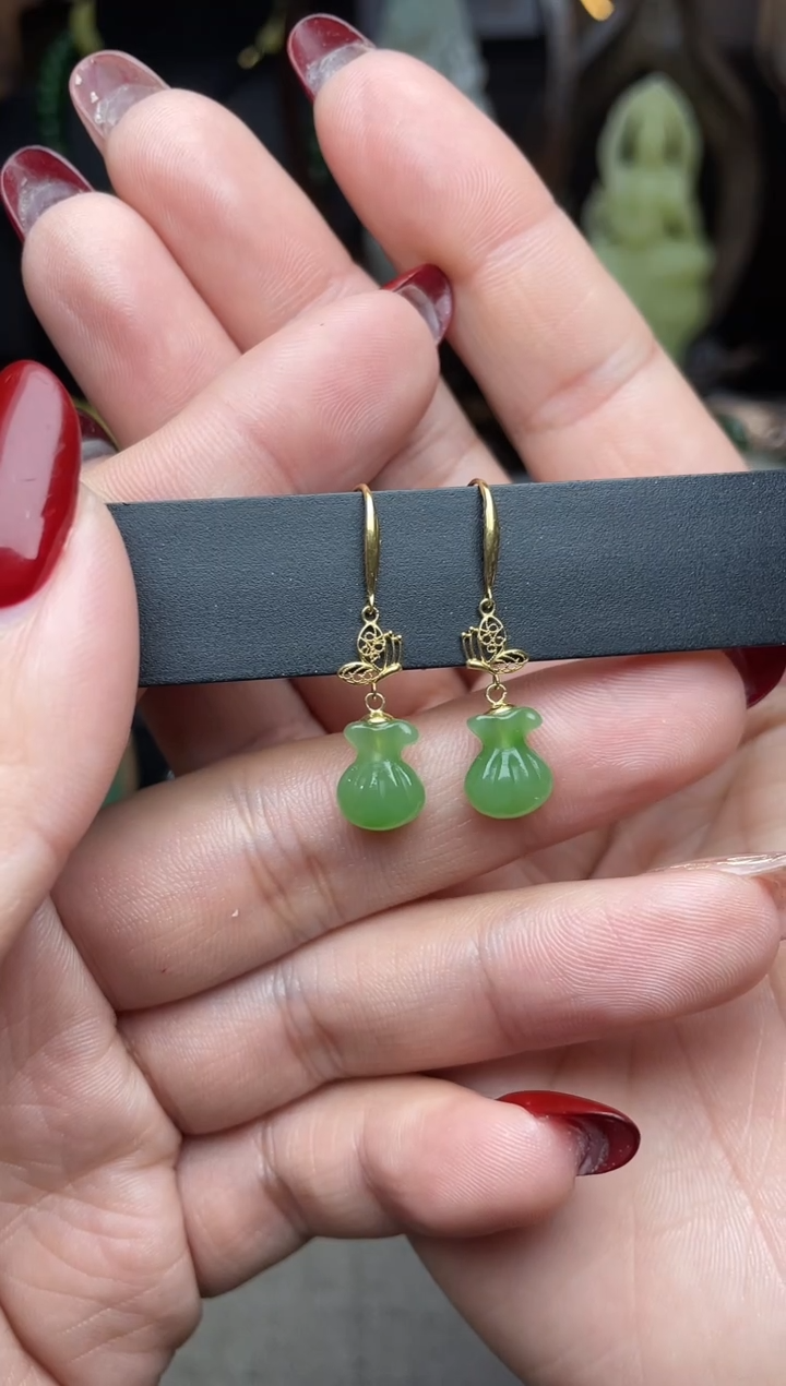 【闪购商品】和田玉耳饰18K金镶嵌耳饰