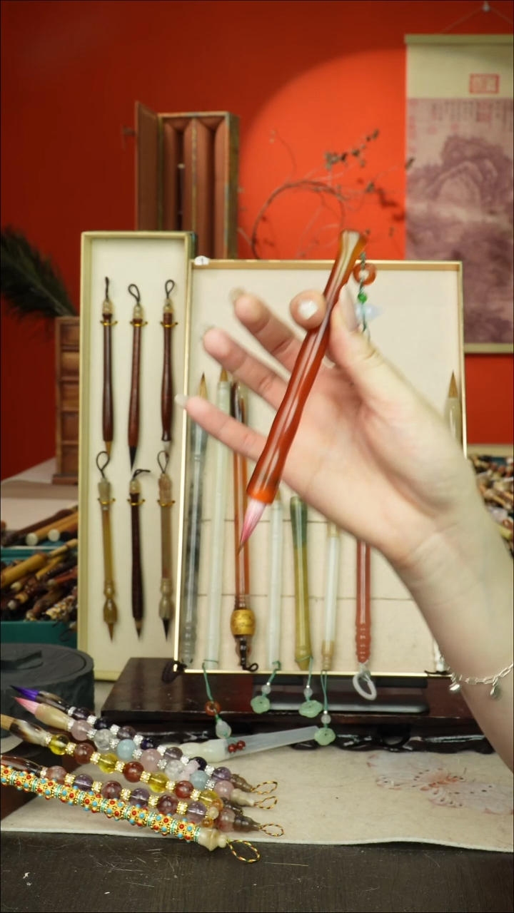 暖*215号闪孤品高货毛笔链接 清水试笔 蘸墨不退