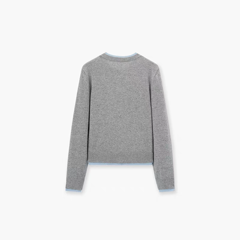 爱居兔休闲简约撞色针织衫2025年冬季新款女灰长袖毛衣