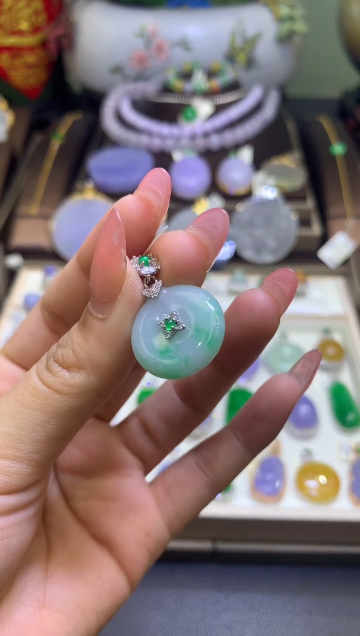 【闪购商品】翡翠银S925镶嵌颈饰银s925镶嵌翡翠吊坠